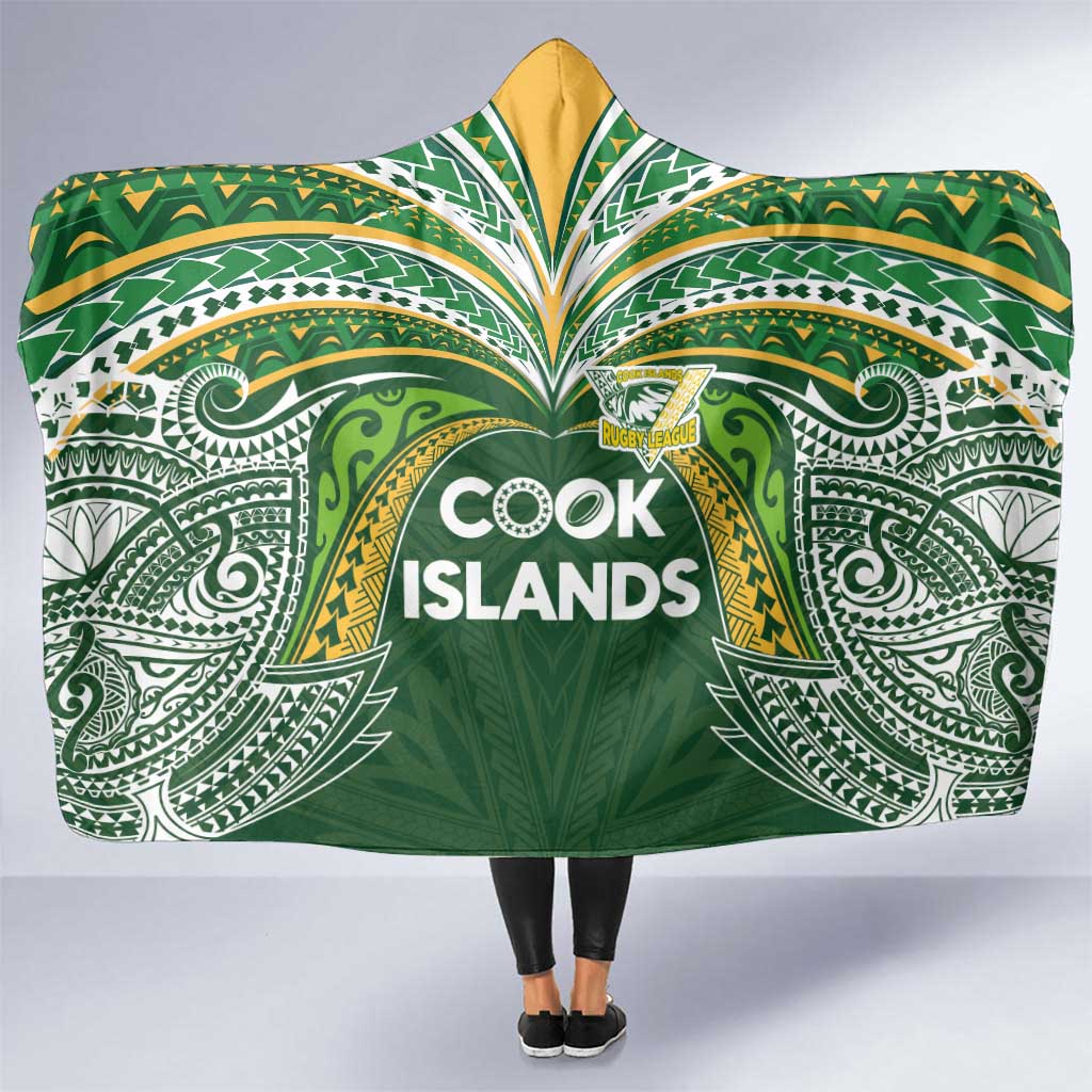 Cook Islands Rugby League Hooded Blanket Tatau Tribal Motifs-Dark Green Color - Polynesian Pride