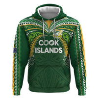 Custom Cook Islands Rugby League Hoodie Tatau Tribal Motifs-Dark Green Color - Polynesian Pride