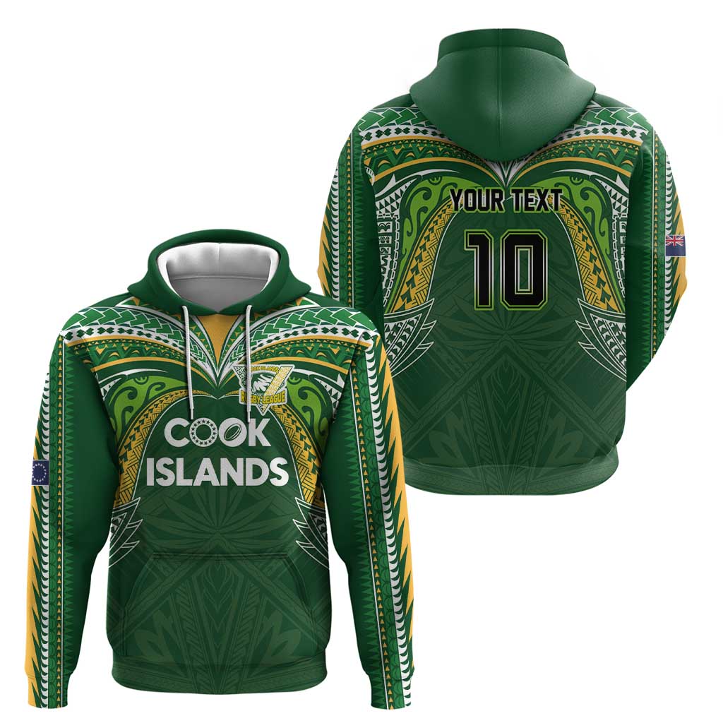 Custom Cook Islands Rugby League Hoodie Tatau Tribal Motifs-Dark Green Color - Polynesian Pride