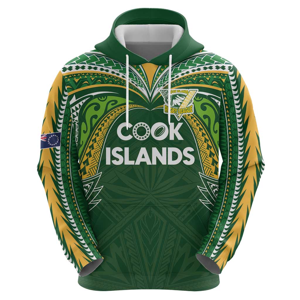 Custom Cook Islands Rugby League Hoodie Tatau Tribal Motifs-Dark Green Color - Polynesian Pride