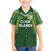 Custom Cook Islands Rugby League Kid Hawaiian Shirt Tatau Tribal Motifs-Dark Green Color - Polynesian Pride