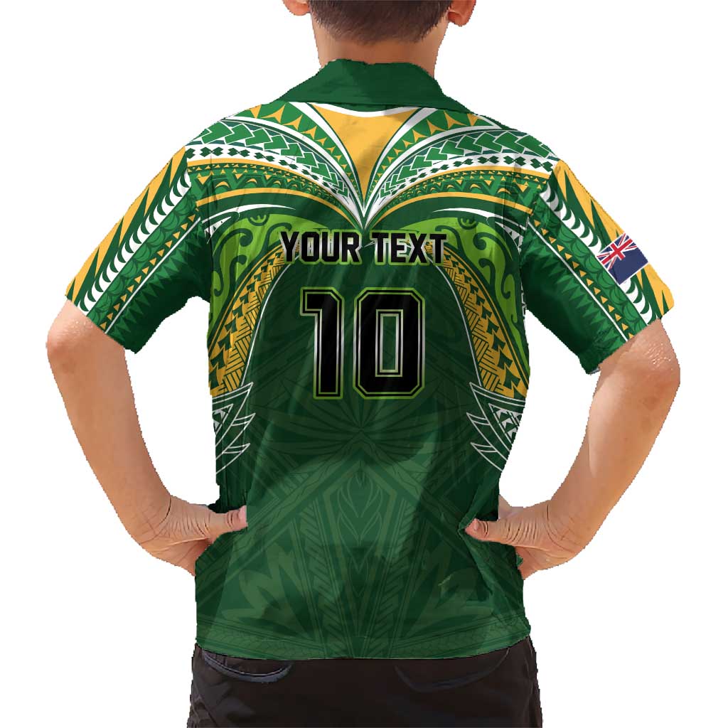 Custom Cook Islands Rugby League Kid Hawaiian Shirt Tatau Tribal Motifs-Dark Green Color - Polynesian Pride