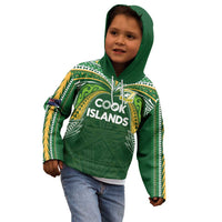 Custom Cook Islands Rugby League Kid Hoodie Tatau Tribal Motifs-Dark Green Color - Polynesian Pride