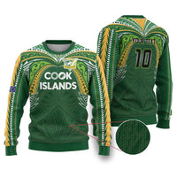 Custom Cook Islands Rugby League Ugly Christmas Sweater Tatau Tribal Motifs-Dark Green Color - Polynesian Pride