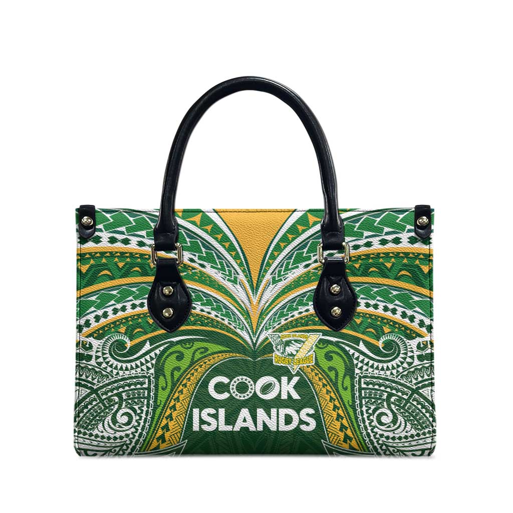 Cook Islands Rugby League Leather Bag Tatau Tribal Motifs-Dark Green Color LT03 - Polynesian Pride