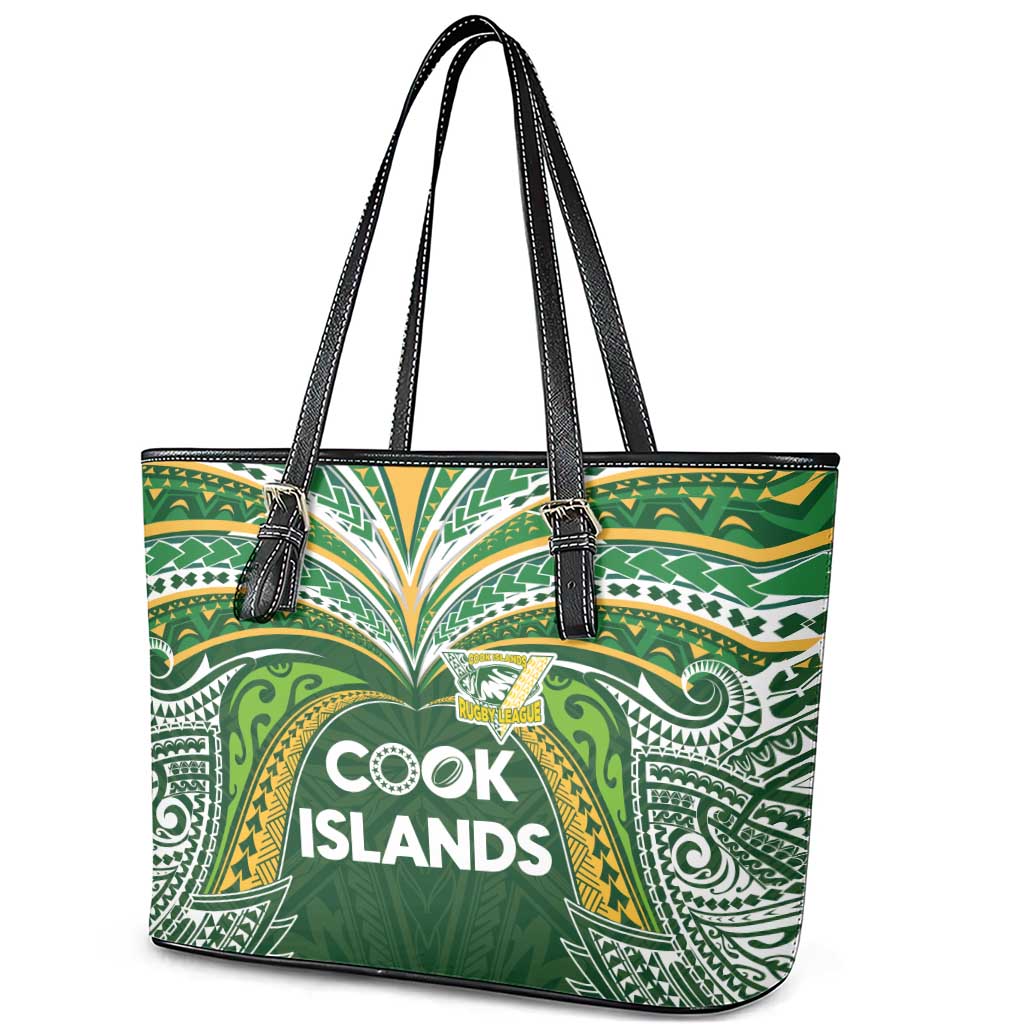 Cook Islands Rugby League Leather Tote Bag Tatau Tribal Motifs-Dark Green Color - Polynesian Pride