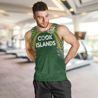 Custom Cook Islands Rugby League Men Tank Top Tatau Tribal Motifs-Dark Green Color LT03 Green - Polynesian Pride