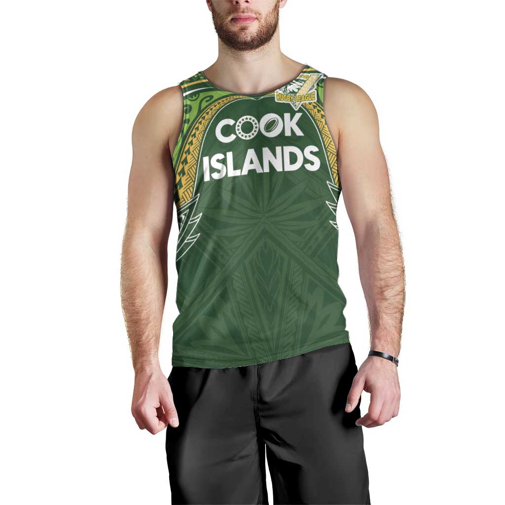 Custom Cook Islands Rugby League Men Tank Top Tatau Tribal Motifs-Dark Green Color LT03 - Polynesian Pride