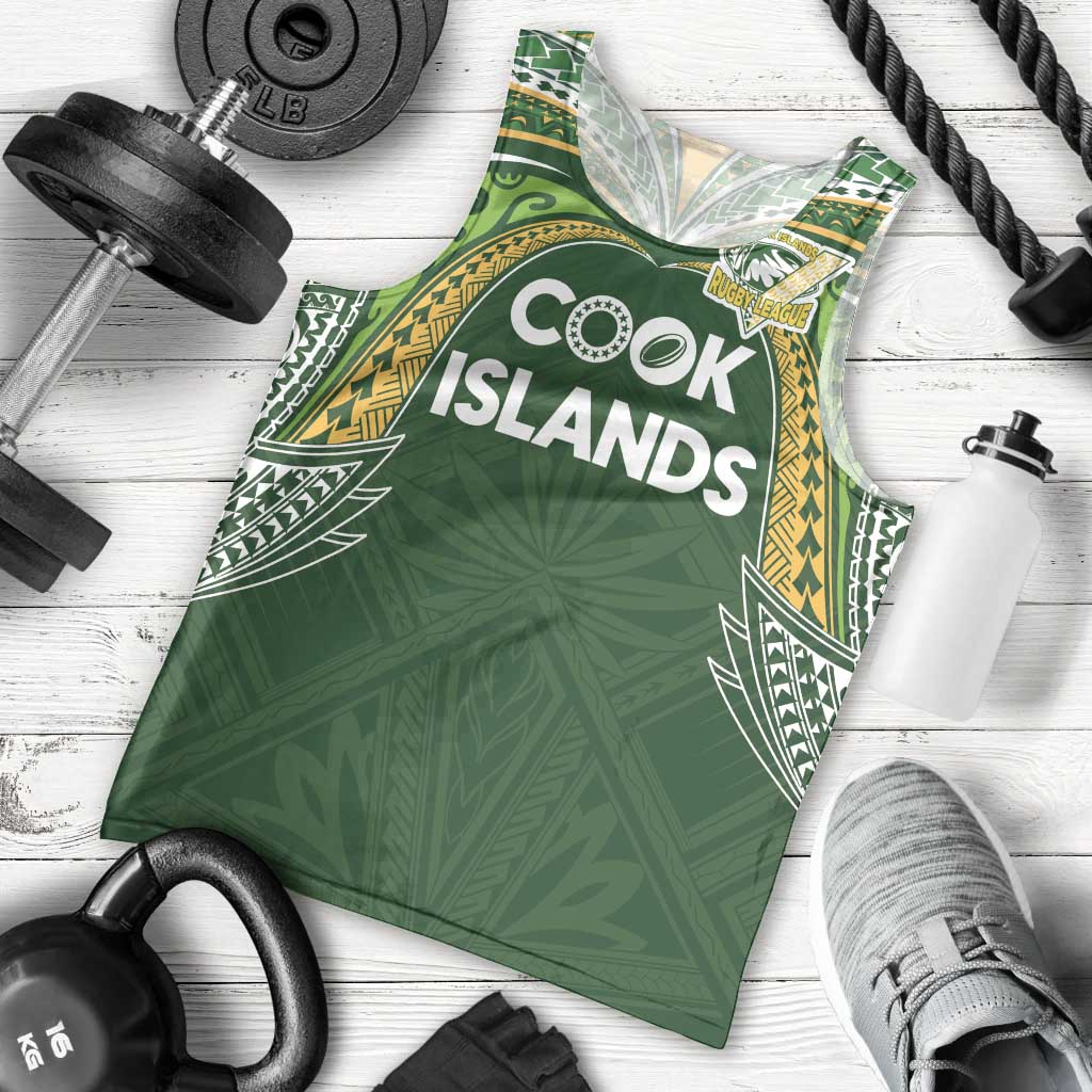 Custom Cook Islands Rugby League Men Tank Top Tatau Tribal Motifs-Dark Green Color LT03 - Polynesian Pride