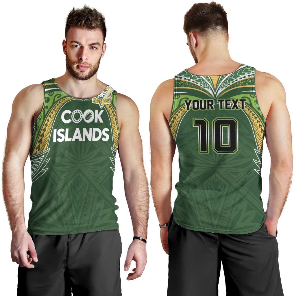 Custom Cook Islands Rugby League Men Tank Top Tatau Tribal Motifs-Dark Green Color LT03 - Polynesian Pride