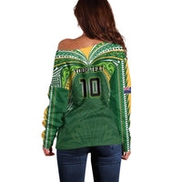 Custom Cook Islands Rugby League Off Shoulder Sweater Tatau Tribal Motifs-Dark Green Color LT03 - Polynesian Pride