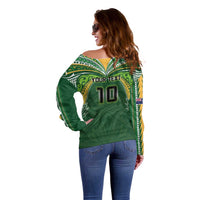 Custom Cook Islands Rugby League Off Shoulder Sweater Tatau Tribal Motifs-Dark Green Color LT03 - Polynesian Pride