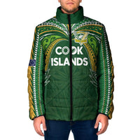 Custom Cook Islands Rugby League Padded Jacket Tatau Tribal Motifs-Dark Green Color LT03 Men Green - Polynesian Pride