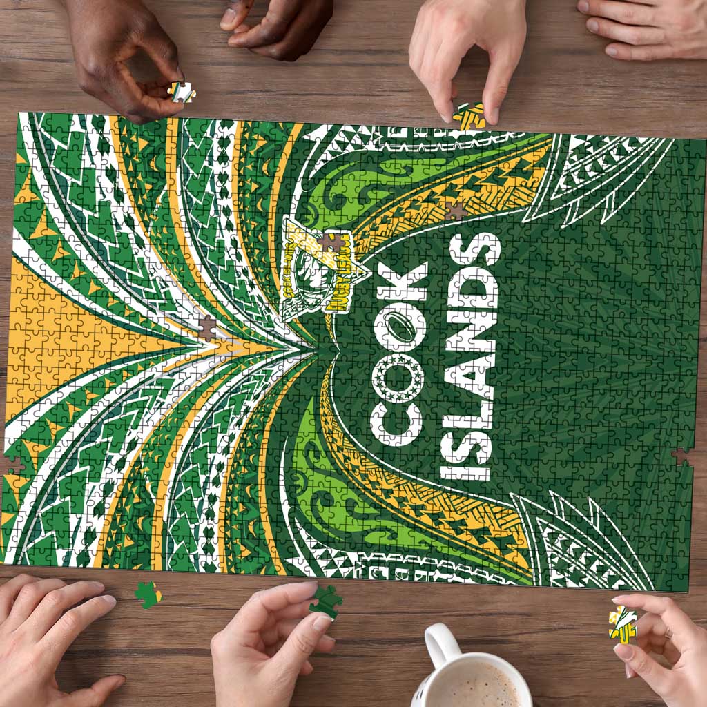 Cook Islands Rugby League Puzzle Tatau Tribal Motifs-Dark Green Color LT03 - Polynesian Pride