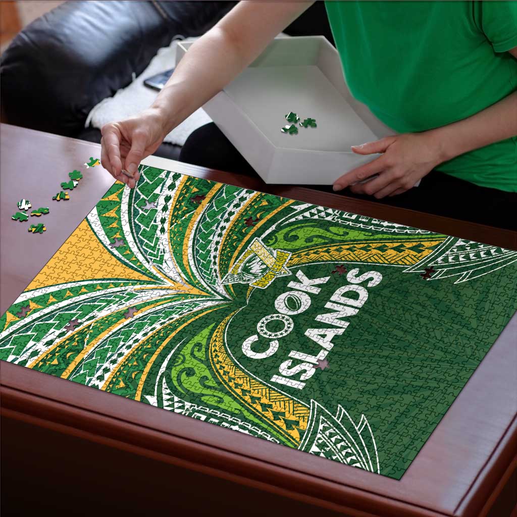 Cook Islands Rugby League Puzzle Tatau Tribal Motifs-Dark Green Color LT03 - Polynesian Pride