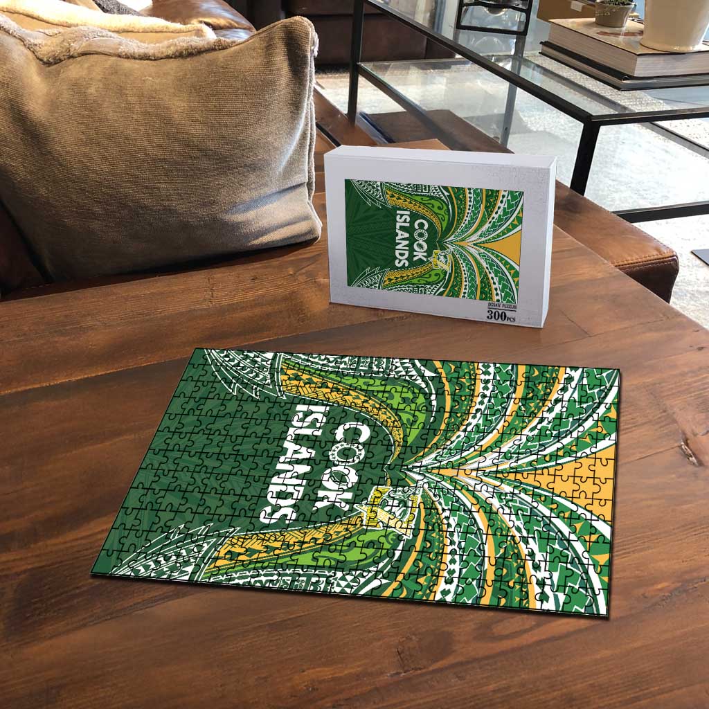 Cook Islands Rugby League Puzzle Tatau Tribal Motifs-Dark Green Color LT03 - Polynesian Pride