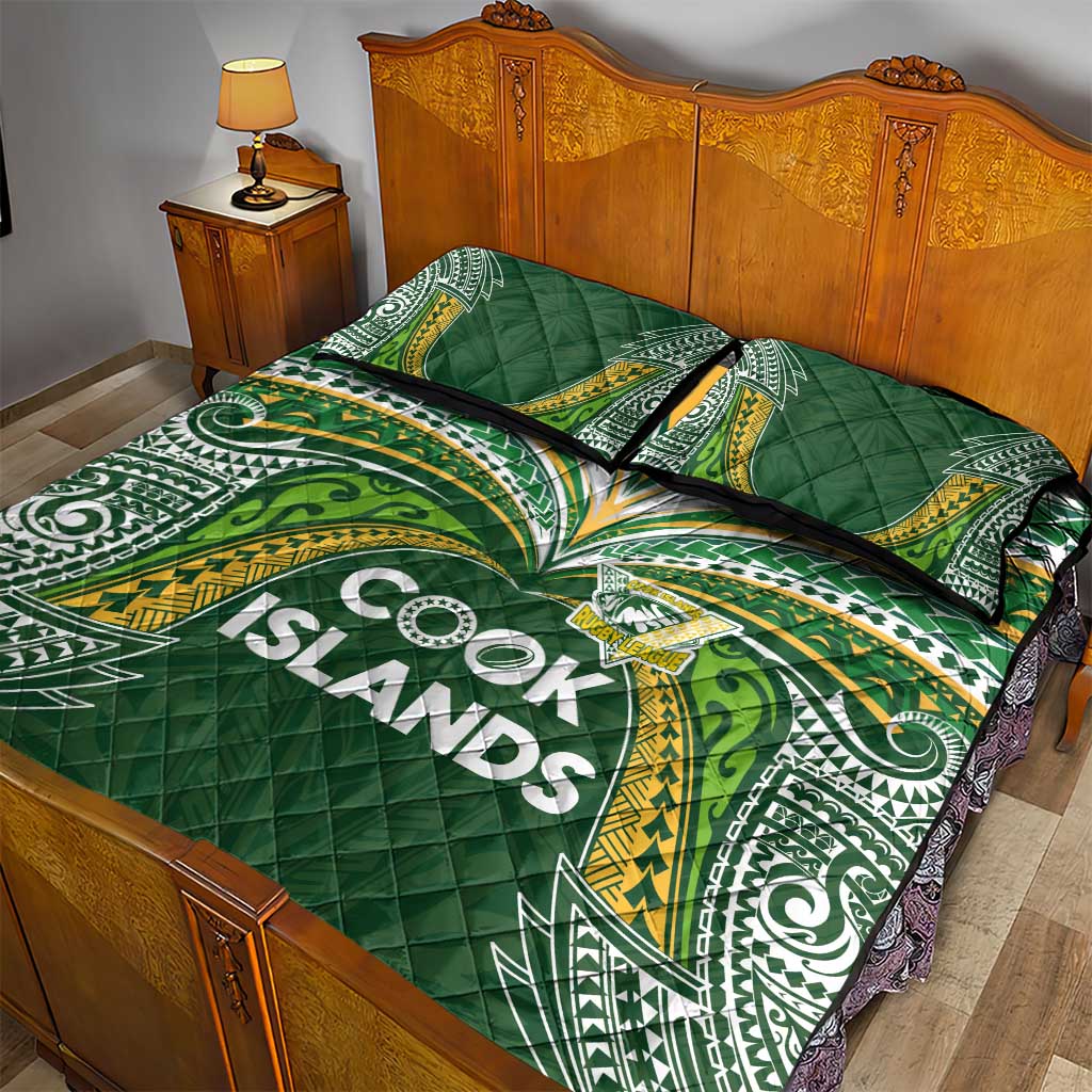 Cook Islands Rugby League Quilt Bed Set Tatau Tribal Motifs-Dark Green Color LT03 - Polynesian Pride