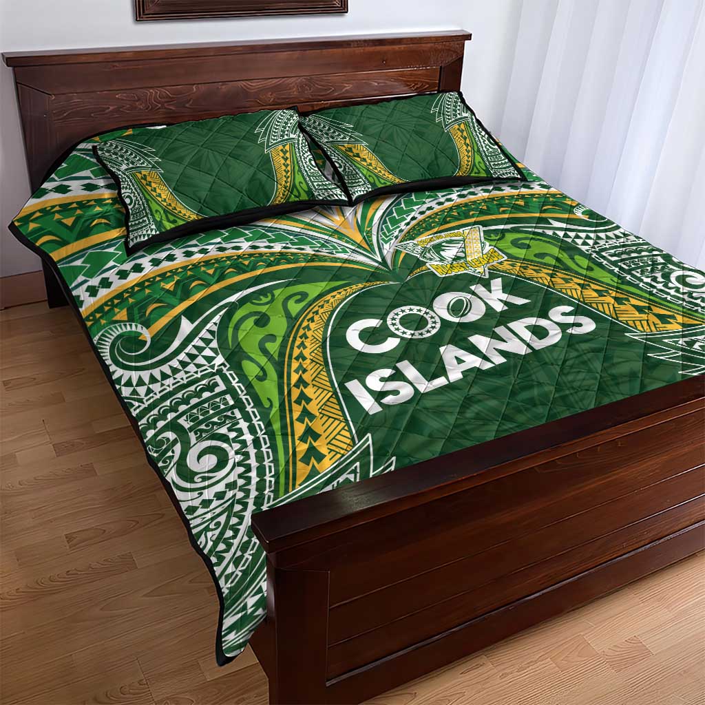 Cook Islands Rugby League Quilt Bed Set Tatau Tribal Motifs-Dark Green Color LT03 - Polynesian Pride