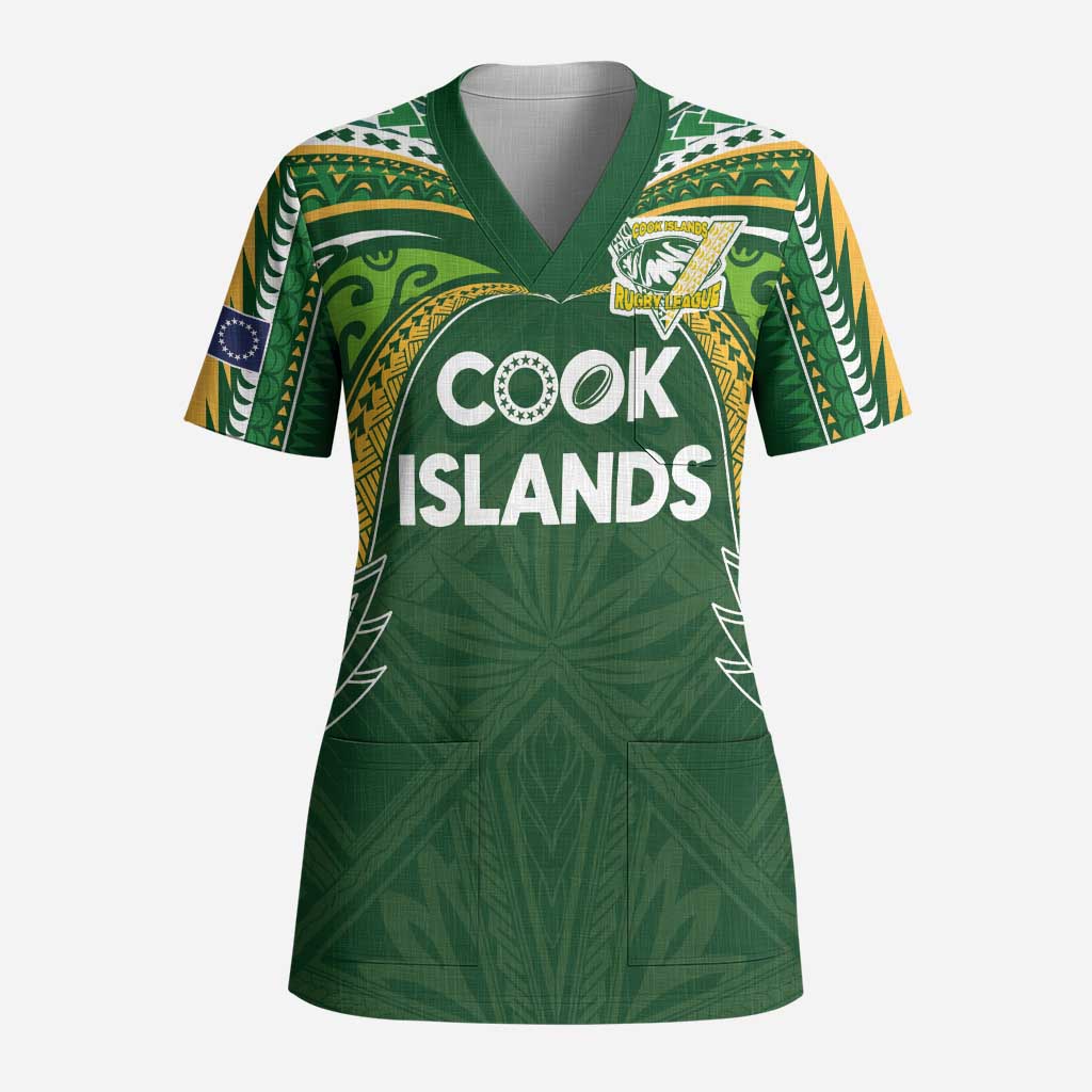 Custom Cook Islands Rugby League Scrub Top Tatau Tribal Motifs-Dark Green Color LT03 Adult Green - Polynesian Pride