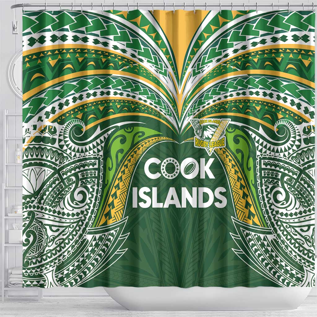 Cook Islands Rugby League Shower Curtain Tatau Tribal Motifs-Dark Green Color - Polynesian Pride