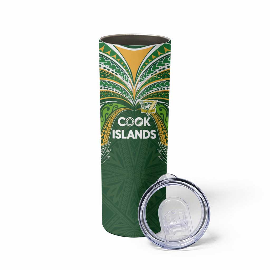 Custom Cook Islands Rugby League Skinny Tumbler Tatau Tribal Motifs-Dark Green Color - Polynesian Pride