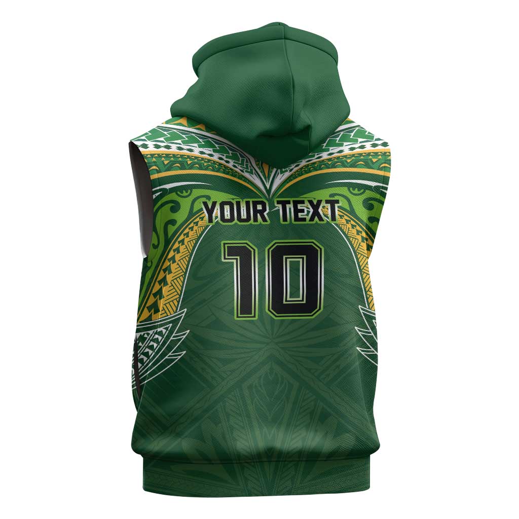 Custom Cook Islands Rugby League Sleeveless Hoodie Tatau Tribal Motifs-Dark Green Color LT03 - Polynesian Pride