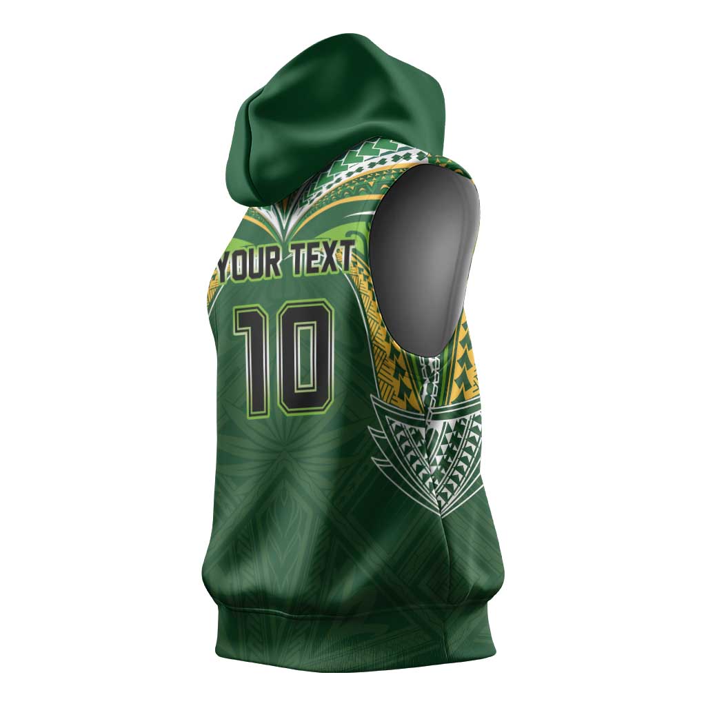 Custom Cook Islands Rugby League Sleeveless Hoodie Tatau Tribal Motifs-Dark Green Color LT03 - Polynesian Pride