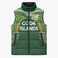 Custom Cook Islands Rugby League Sleeveless Puffer Jacket Tatau Tribal Motifs-Dark Green Color LT03 Unisex Green - Polynesian Pride