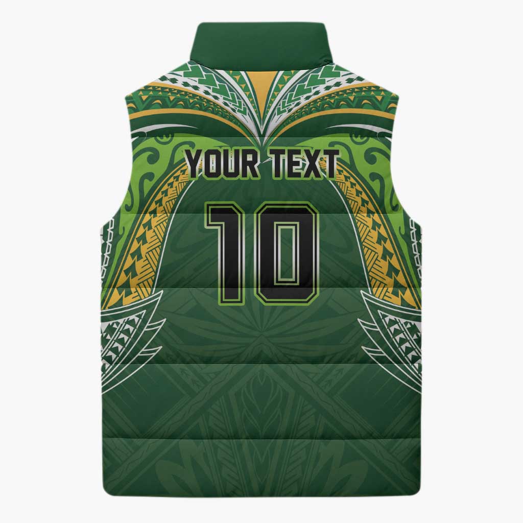 Custom Cook Islands Rugby League Sleeveless Puffer Jacket Tatau Tribal Motifs-Dark Green Color LT03 - Polynesian Pride