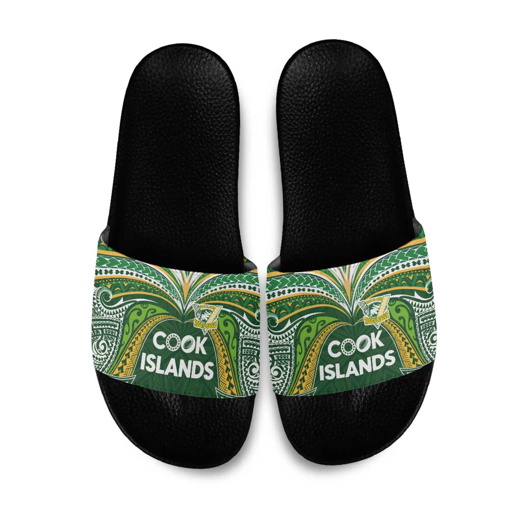 Cook Islands Rugby League Slide Sandals Tatau Tribal Motifs-Dark Green Color - Polynesian Pride