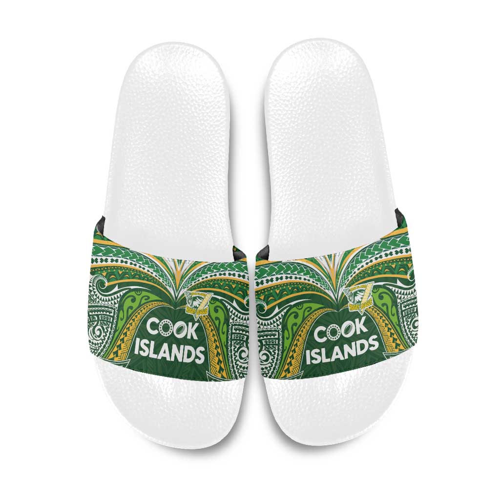 Cook Islands Rugby League Slide Sandals Tatau Tribal Motifs-Dark Green Color - Polynesian Pride