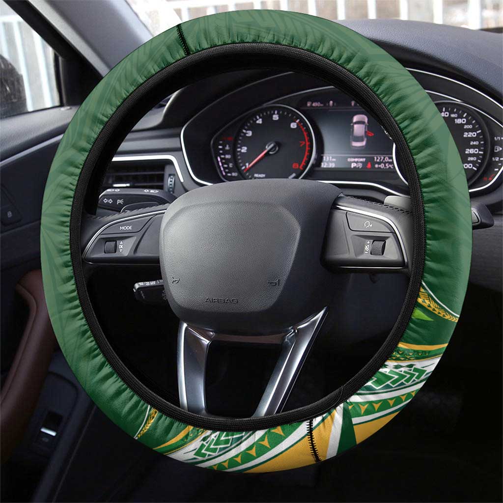Cook Islands Rugby League Steering Wheel Cover Tatau Tribal Motifs-Dark Green Color - Polynesian Pride