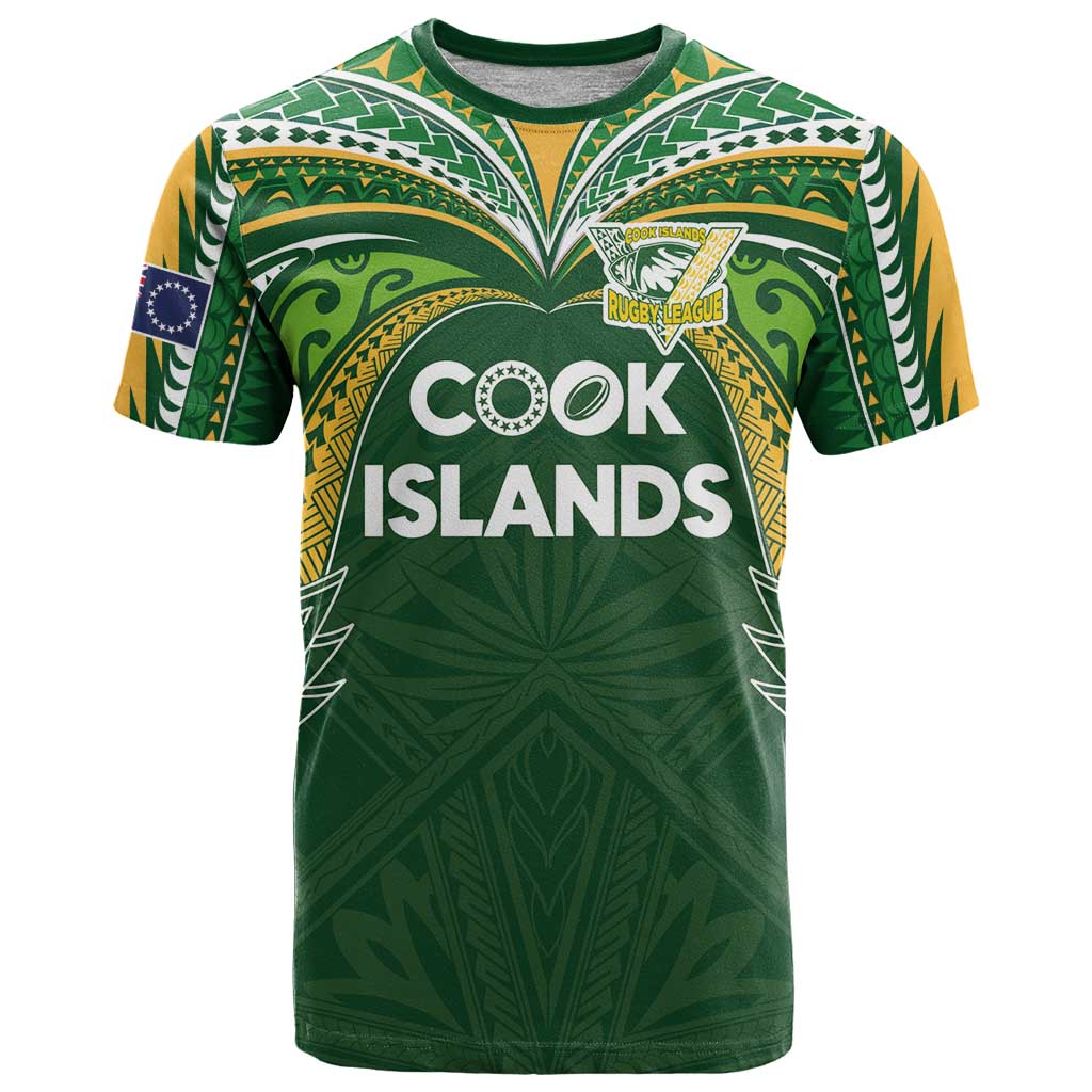 Custom Cook Islands Rugby League T Shirt Tatau Tribal Motifs-Dark Green Color - Polynesian Pride