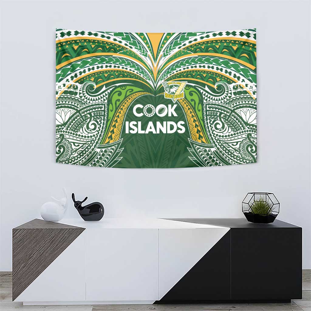 Cook Islands Rugby League Tapestry Tatau Tribal Motifs-Dark Green Color - Polynesian Pride