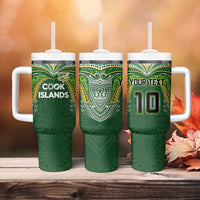 Custom Cook Islands Rugby League Tumbler With Handle Tatau Tribal Motifs-Dark Green Color LT03 - Polynesian Pride