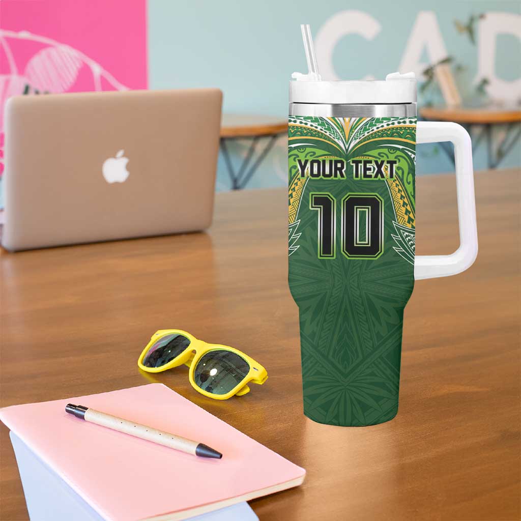 Custom Cook Islands Rugby League Tumbler With Handle Tatau Tribal Motifs-Dark Green Color LT03 - Polynesian Pride