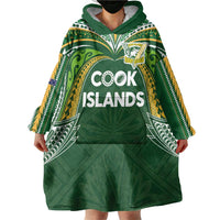 Custom Cook Islands Rugby League Wearable Blanket Hoodie Tatau Tribal Motifs-Dark Green Color - Polynesian Pride