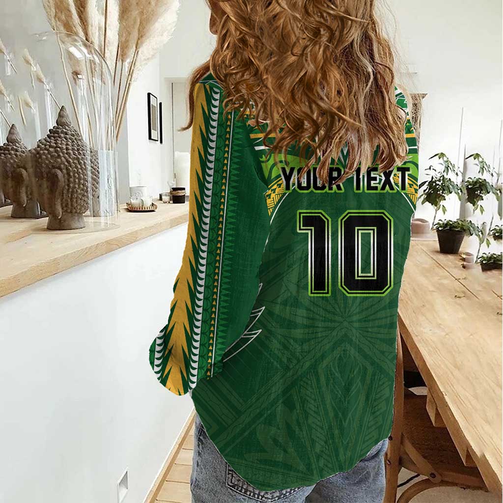 Custom Cook Islands Rugby League Women Casual Shirt Tatau Tribal Motifs-Dark Green Color LT03 - Polynesian Pride