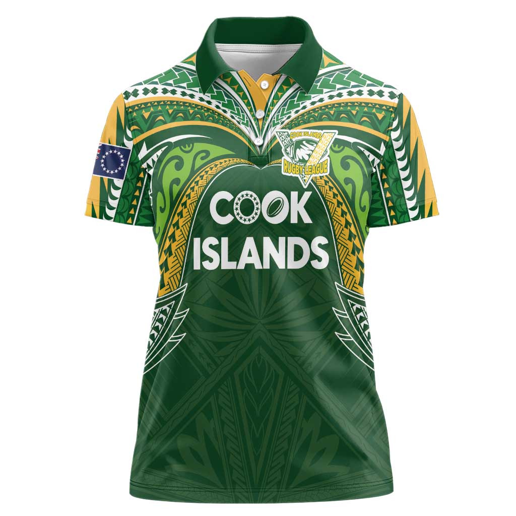 Custom Cook Islands Rugby League Women Polo Shirt Tatau Tribal Motifs-Dark Green Color LT03 Female Green - Polynesian Pride