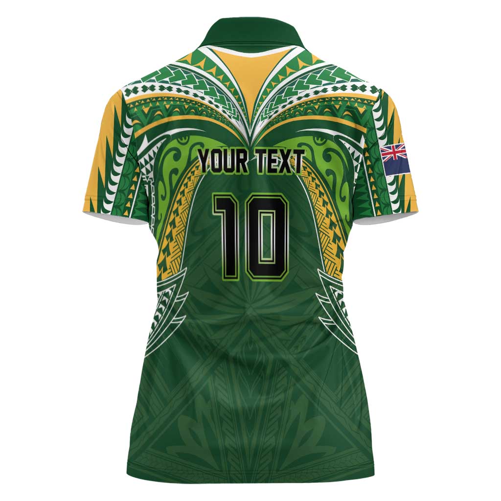 Custom Cook Islands Rugby League Women Polo Shirt Tatau Tribal Motifs-Dark Green Color LT03 - Polynesian Pride