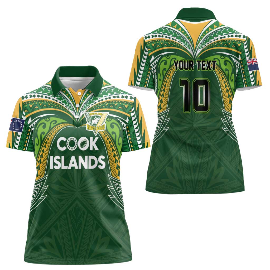 Custom Cook Islands Rugby League Women Polo Shirt Tatau Tribal Motifs-Dark Green Color LT03 - Polynesian Pride