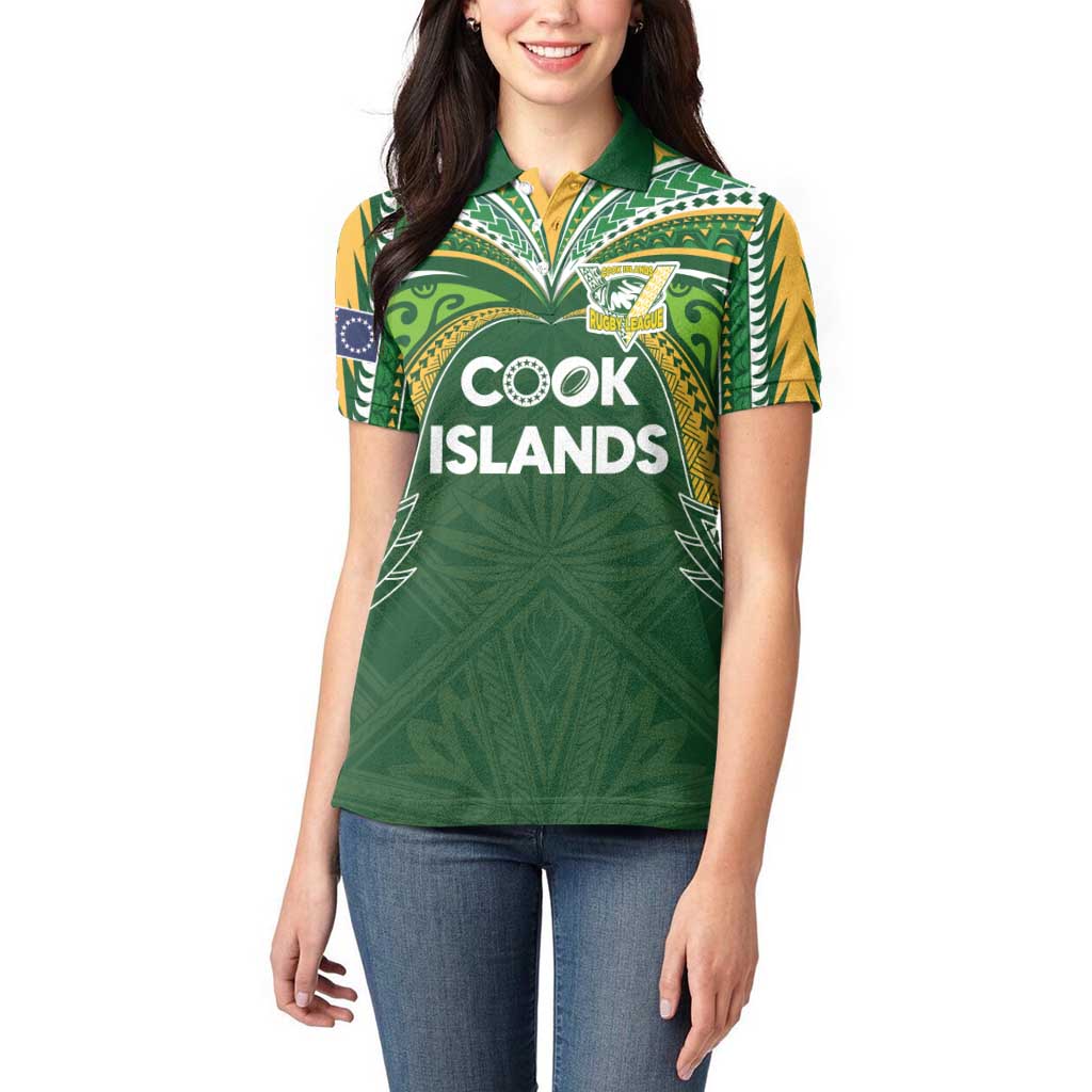 Custom Cook Islands Rugby League Women Polo Shirt Tatau Tribal Motifs-Dark Green Color LT03 - Polynesian Pride