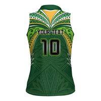 Custom Cook Islands Rugby League Women Sleeveless Polo Shirt Tatau Tribal Motifs-Dark Green Color LT03 - Polynesian Pride