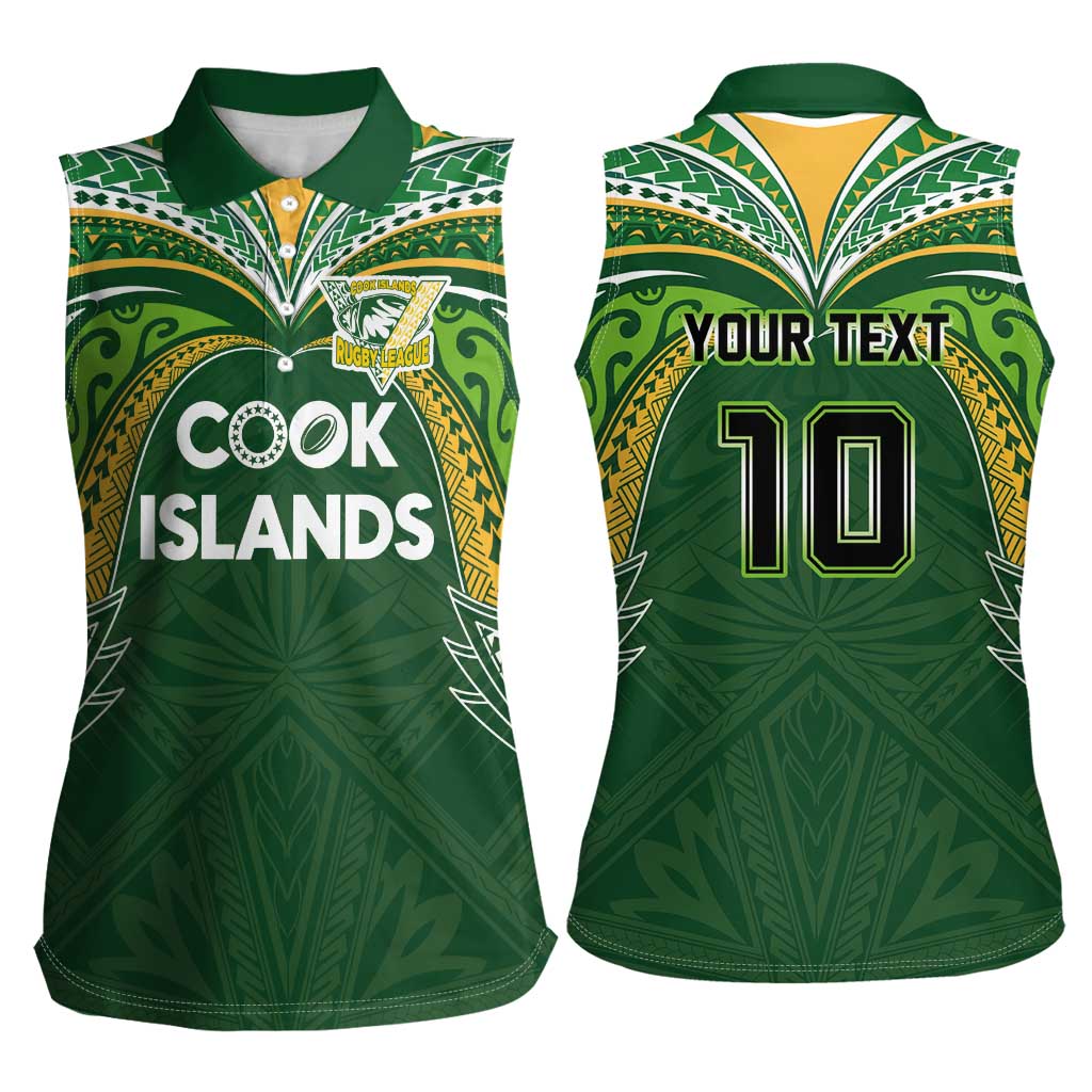 Custom Cook Islands Rugby League Women Sleeveless Polo Shirt Tatau Tribal Motifs-Dark Green Color LT03 - Polynesian Pride