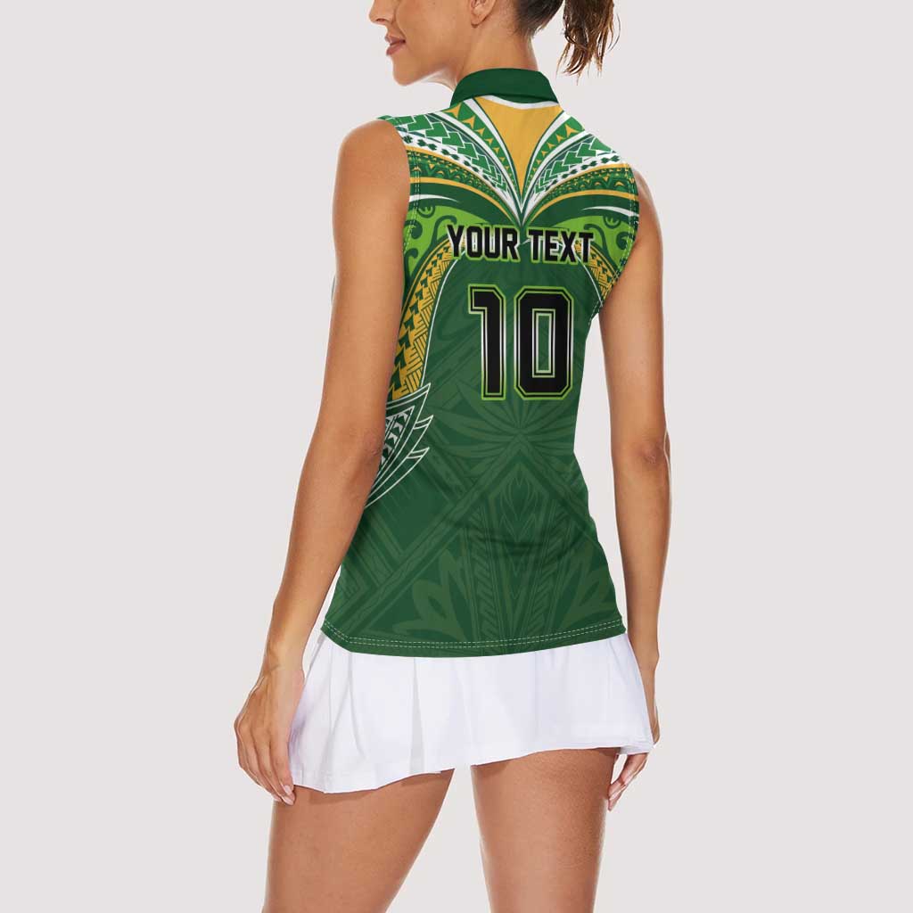 Custom Cook Islands Rugby League Women Sleeveless Polo Shirt Tatau Tribal Motifs-Dark Green Color LT03 - Polynesian Pride