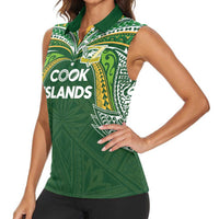 Custom Cook Islands Rugby League Women Sleeveless Polo Shirt Tatau Tribal Motifs-Dark Green Color LT03 - Polynesian Pride