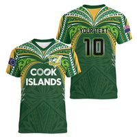 Custom Cook Islands Rugby League Women V-Neck T-Shirt Tatau Tribal Motifs-Dark Green Color LT03 - Polynesian Pride