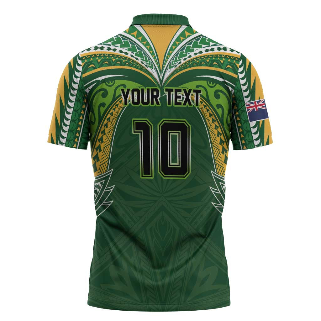 Custom Cook Islands Rugby League Zipper Polo Shirt Tatau Tribal Motifs-Dark Green Color - Polynesian Pride