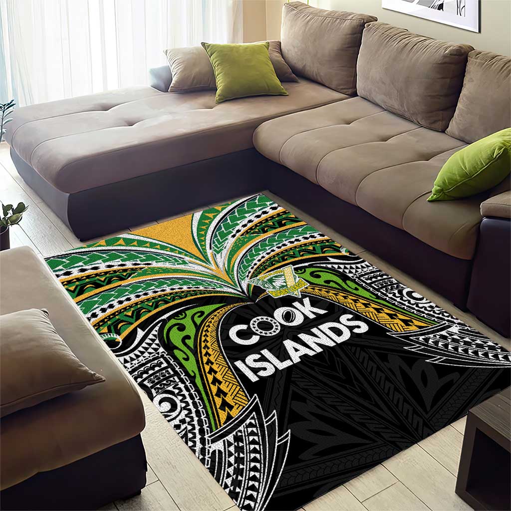 Cook Islands Rugby League Area Rug Tatau Tribal Motifs-Black Color - Polynesian Pride