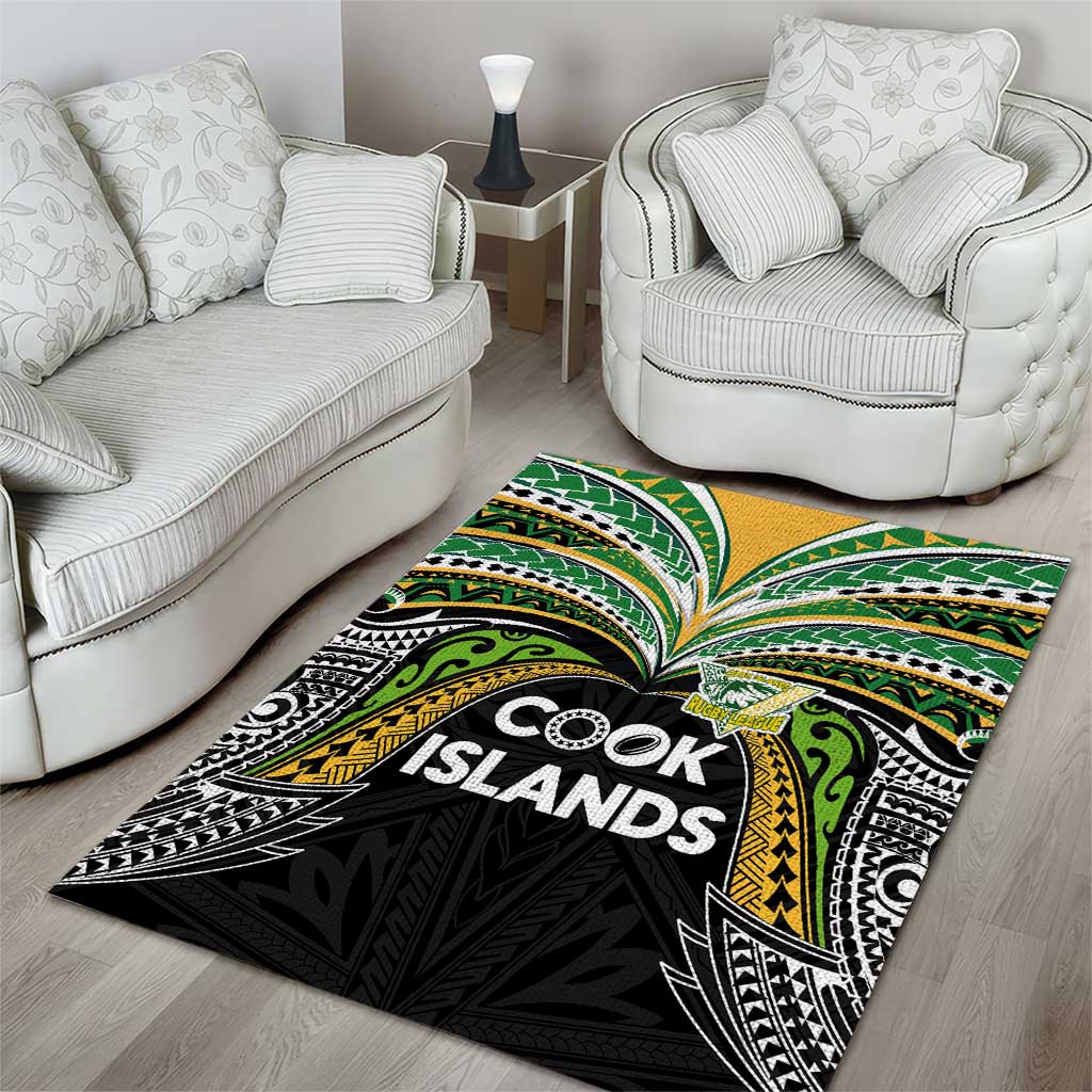 Cook Islands Rugby League Area Rug Tatau Tribal Motifs-Black Color - Polynesian Pride